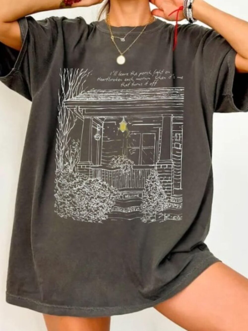 Porch Light Graphic Tee, Retro House Illustration Shirt